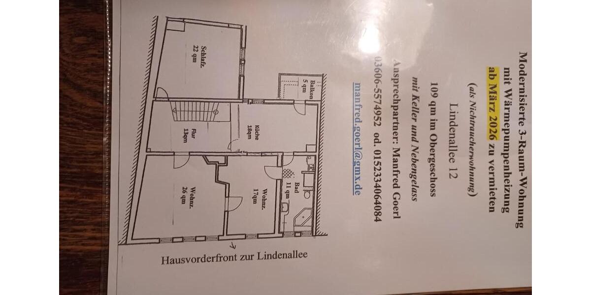 Etagenwohnung Heilbad Heiligenstadt - 3 Zimmer, 109 m&sup2;, 763&euro; | Angebot:25833530