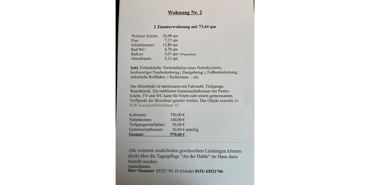 Etagenwohnung Duderstadt - 2 Zimmer, 74 m&sup2;, 970&euro; | Angebot:26421280